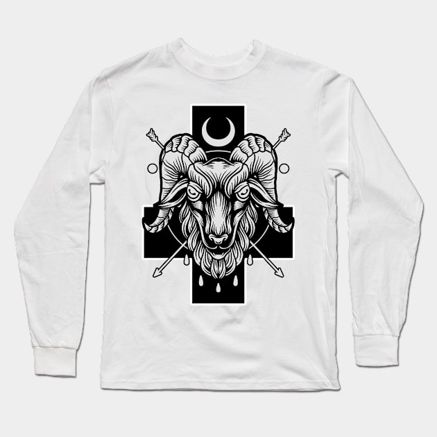 Celestial Satanic Cross Goat Long Sleeve T-Shirt by pa2rok